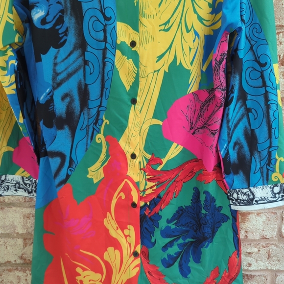 Colorful Print Button Up Collar Long Shirt Dress Blouse Mini Dress size M - Picture 7 of 10